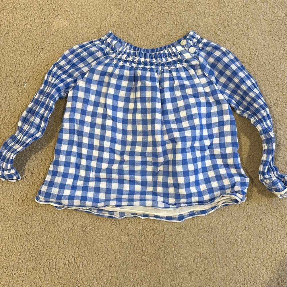 Baby Gap blue and white checkered smocked arm shirt 12-18 months
